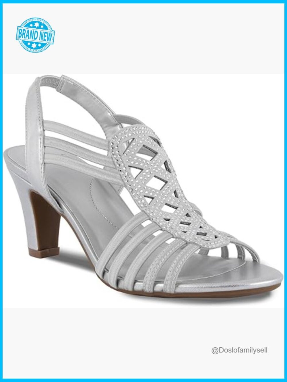 Strappy Slingback Dress Sandals Open Toe Mid Heel Stretch Upper Stone Detail